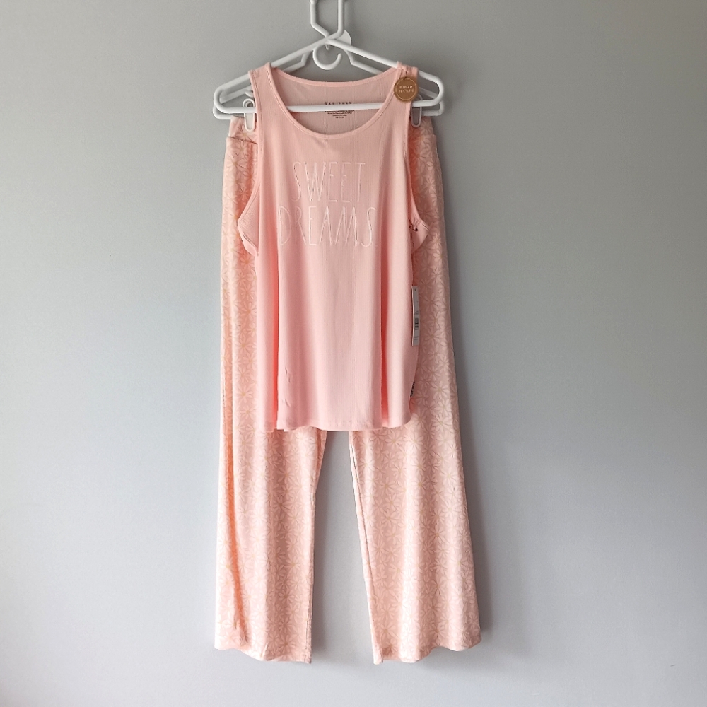New Rae Dunn Sweet Dreams Pajama Set Tank Top Pants Daisy Days Cloud Pink Medium